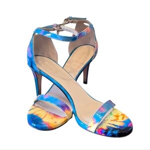 Stuart Weitzman NuNaked Surf Paintball Multicolor Patent Leather Sandals 9